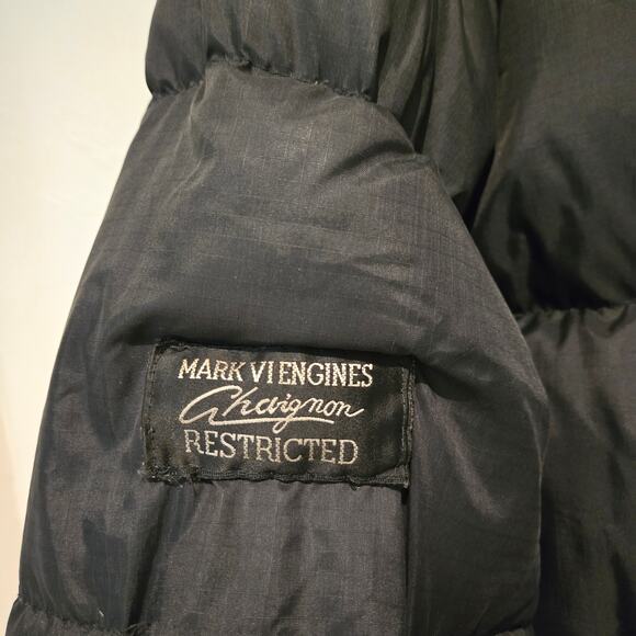 Vintage 1990's XL Charles Chevignon "Mark VI Engines" Black Down Puffer Jacket - Picture 4 of 11